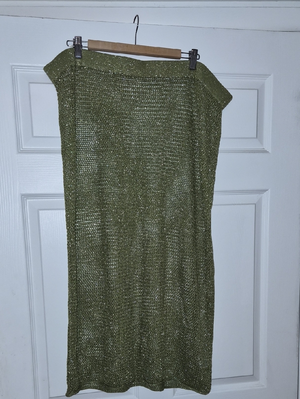 Olive Green Metallic Knit Maxi Skirt